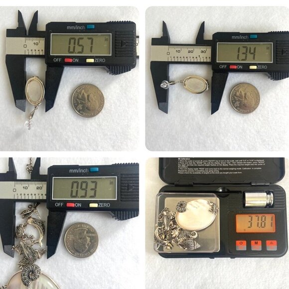 Sterling Silver 925 MOP Marcasite Sea Life Shell Panel Necklace & Earring Set - Picture 11 of 16